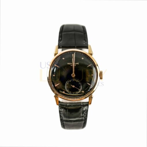 Patek Philippe 1578 Calatrava Aftermarket Black Dial Rose Gold Black Strap 35mm Watch