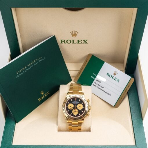Rolex Cosmograph Daytona 116508-0009 Black Champagne Index Oyster Yellow Gold Mens Watch - Image 6