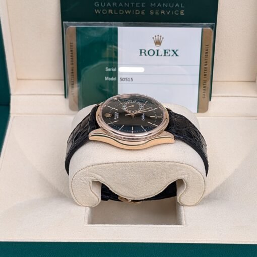 Rolex Cellini Date 50515 Black Dial Leather Strap 39mm Men’s Watch - Image 4