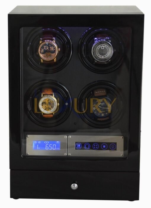 Watch Winder Case Display Black Box with Storage Drawer LED Touch Pad Controls - Image 7