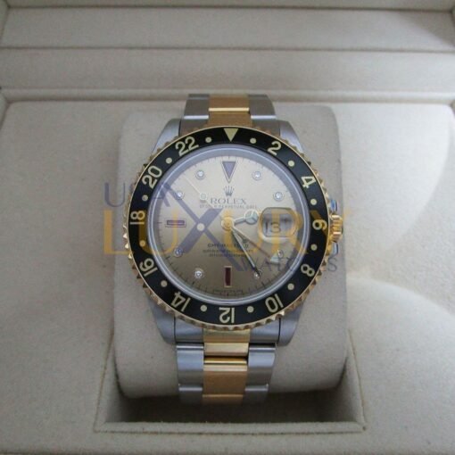 Rolex 16713 GMT II Yellow Gold Steel Serti Diamond Ruby Watch - Image 10