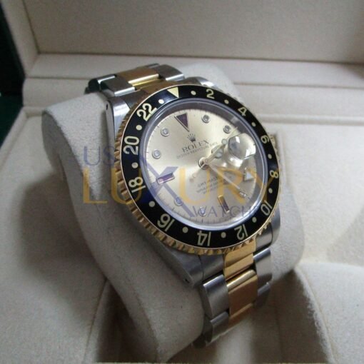 Rolex 16713 GMT II Yellow Gold Steel Serti Diamond Ruby Watch - Image 7