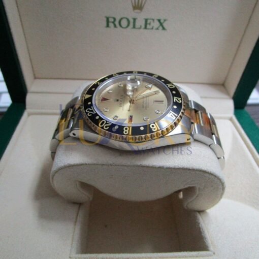 Rolex 16713 GMT II Yellow Gold Steel Serti Diamond Ruby Watch - Image 6