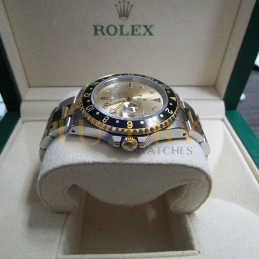 Rolex 16713 GMT II Yellow Gold Steel Serti Diamond Ruby Watch - Image 4